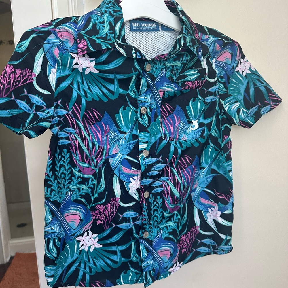 Reel Legends Kids Vibrant Tropical Button Down Shirt